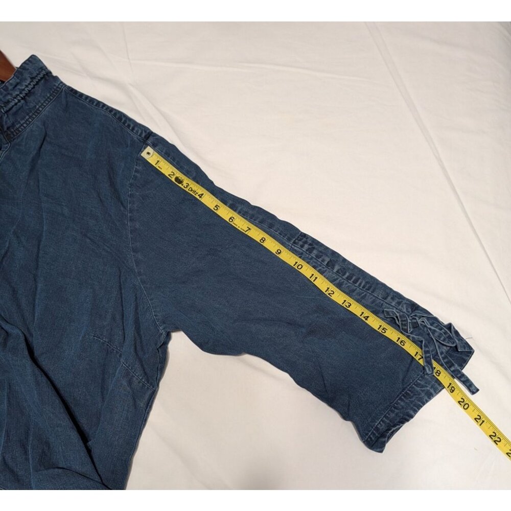 Soft Surroundings Women 2X Tencel Denim Button-Up Shirt Ruffle Collar Split Cuff - Picture 13 of 14